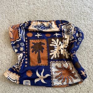 SHEIN Blue and Brown Boho Strapless Crop Top